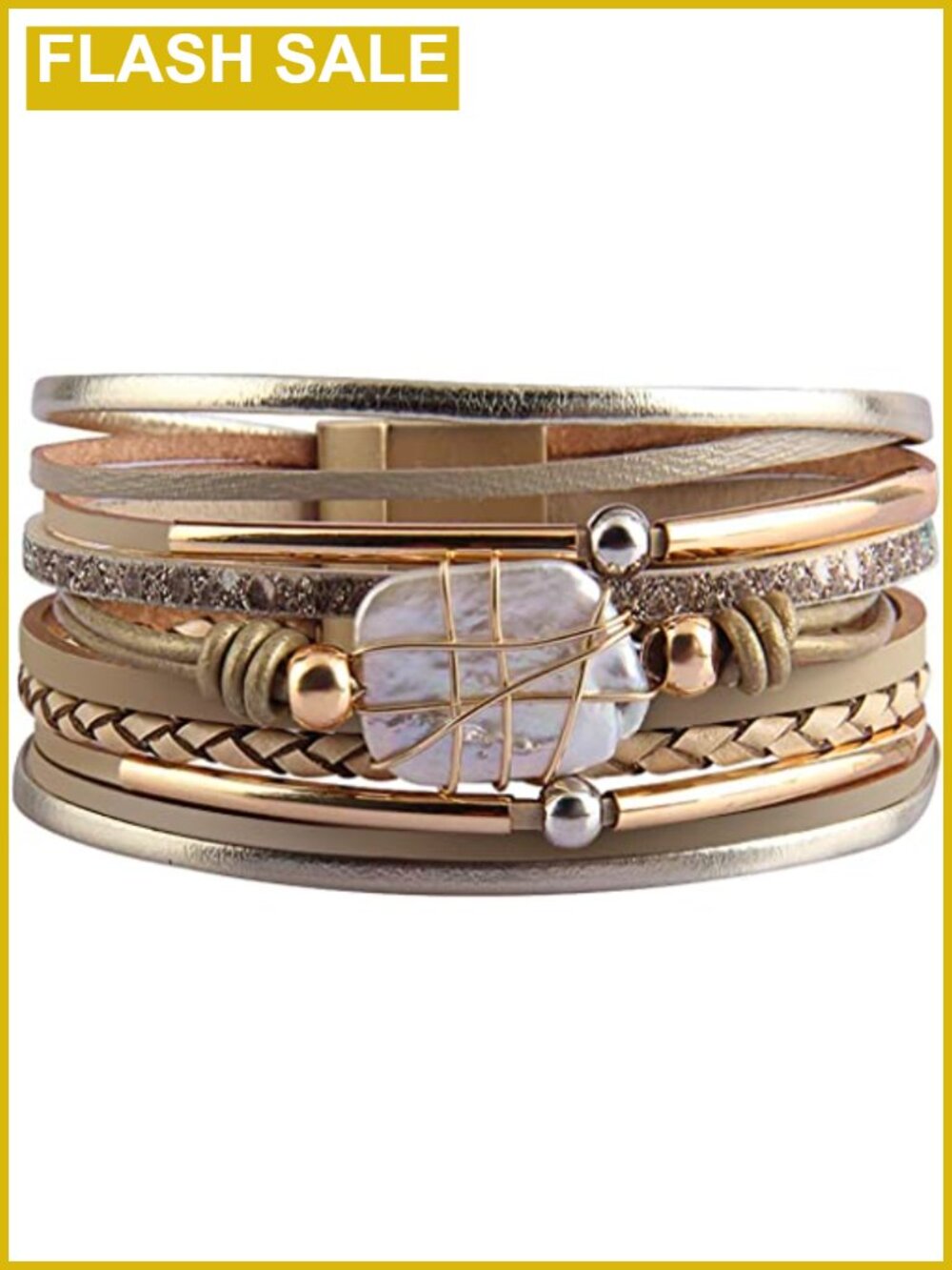 Women's Boho Leather Wrap Bracelet - Layered Western Cuff Jewelry